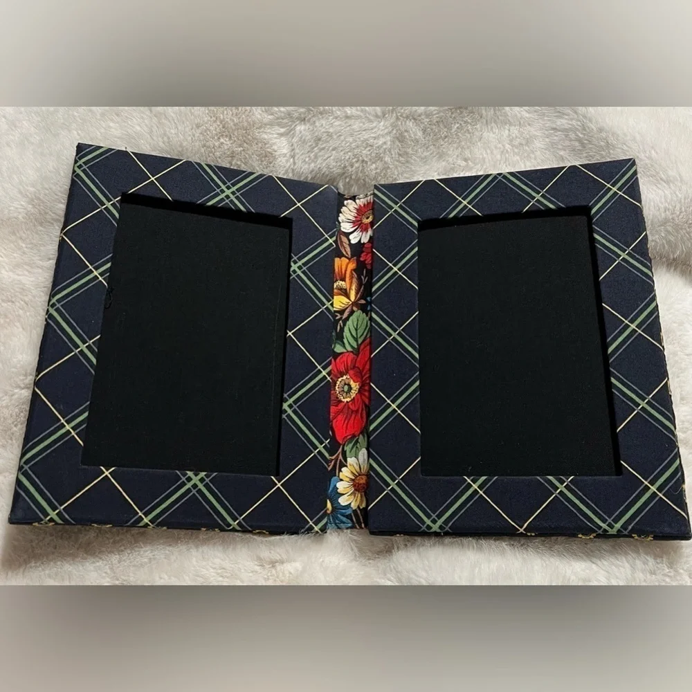 Vera Bradley cloth quilted picture frame, double sided holds 2 pictures